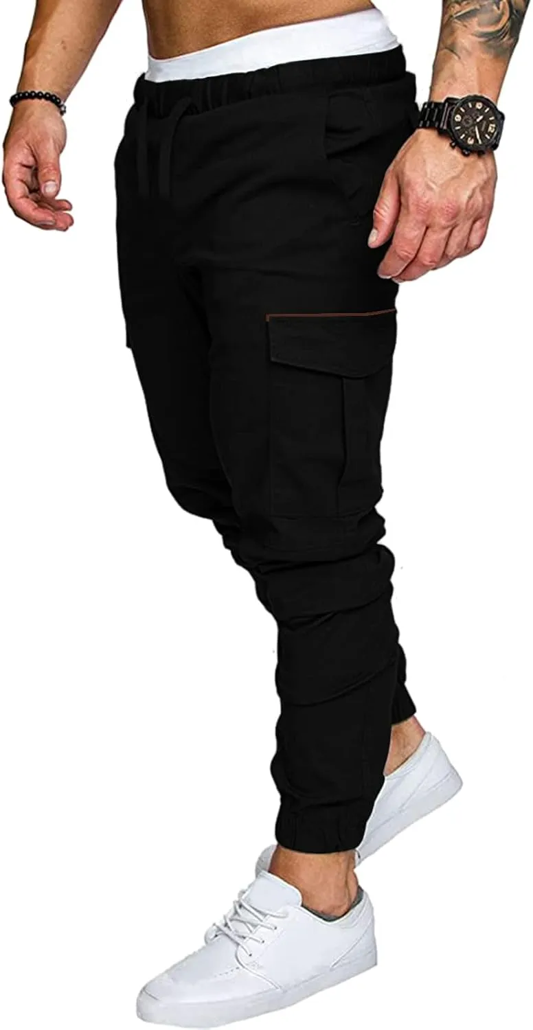 Cargo Trousers for Men Outdoor Jogging Workout Running Gym Regular Fit Mens Joggers Sweatpants Lightweight Drawstring