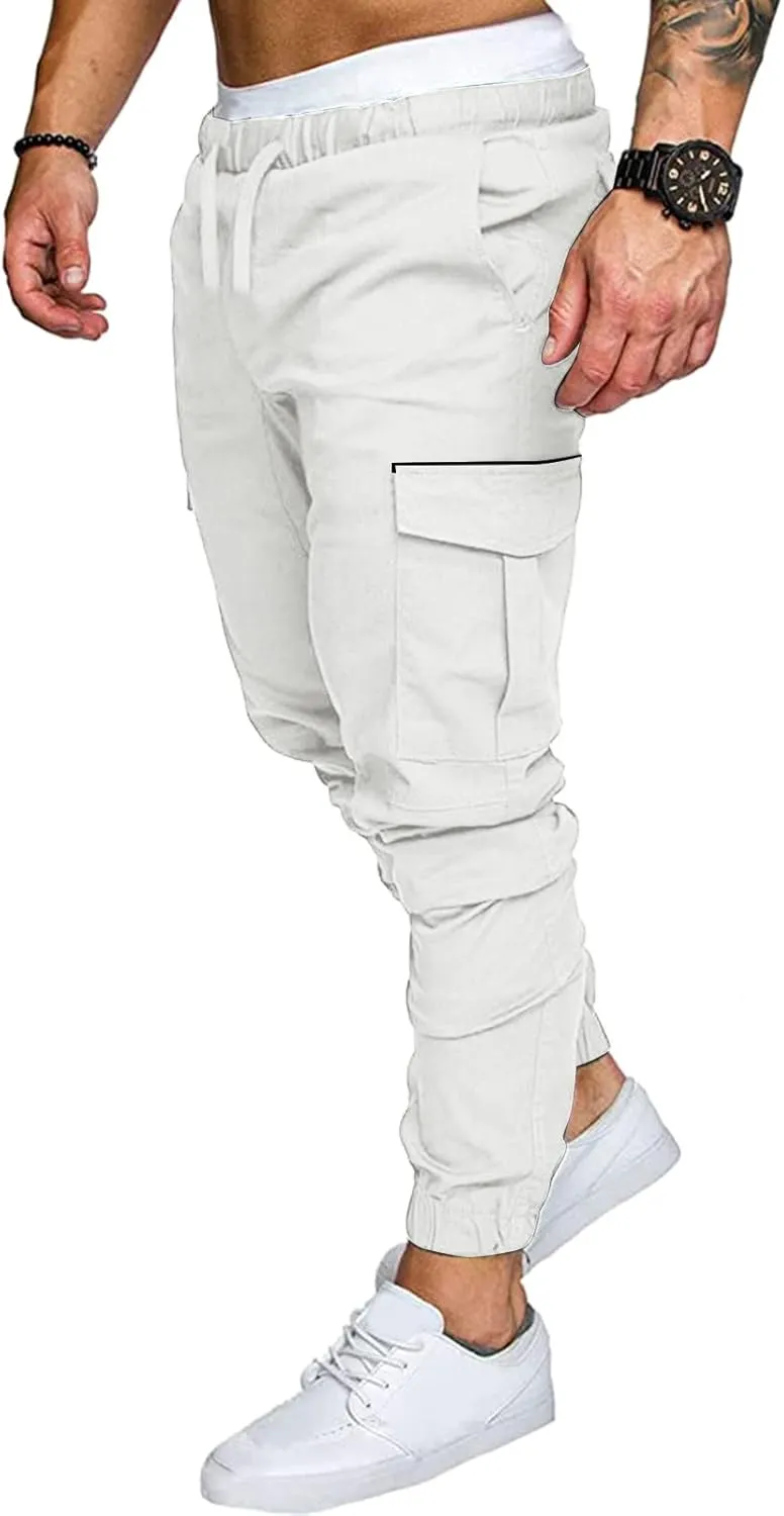 Cargo Trousers for Men Outdoor Jogging Workout Running Gym Regular Fit Mens Joggers Sweatpants Lightweight Drawstring