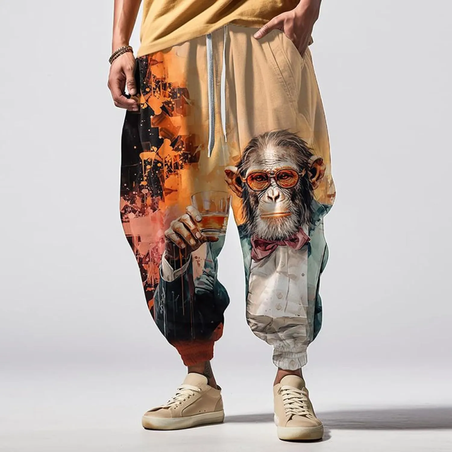 Casual Comfy Elastic Drawstring Baggy Trouser Sweatpants Mens Athletic Pants Japanese Pants Samurai