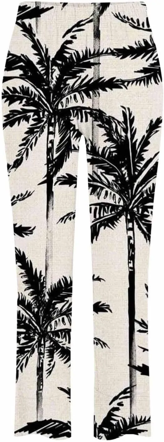 Cotton Linen Casual Summer Capri Pants for Women Cropped Comfy Baggy Trousers Palazzo Lounge Pants, Medium