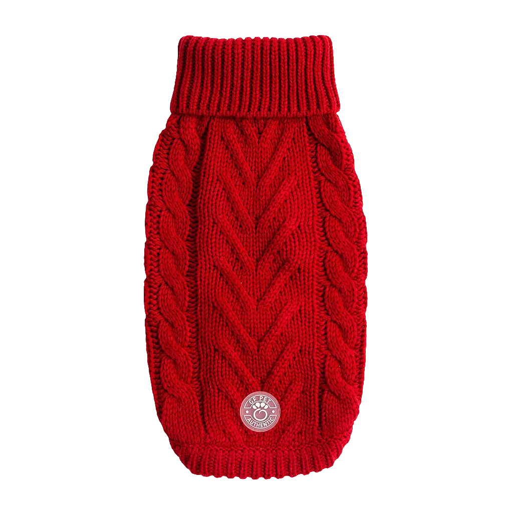 Cozy Chalet Dog Sweater - Red Knit Turtleneck Pet Apparel