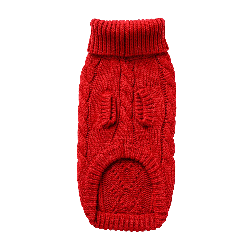 Cozy Chalet Dog Sweater - Red Knit Turtleneck Pet Apparel