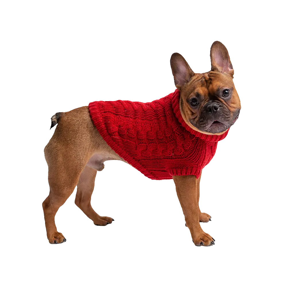 Cozy Chalet Dog Sweater - Red Knit Turtleneck Pet Apparel