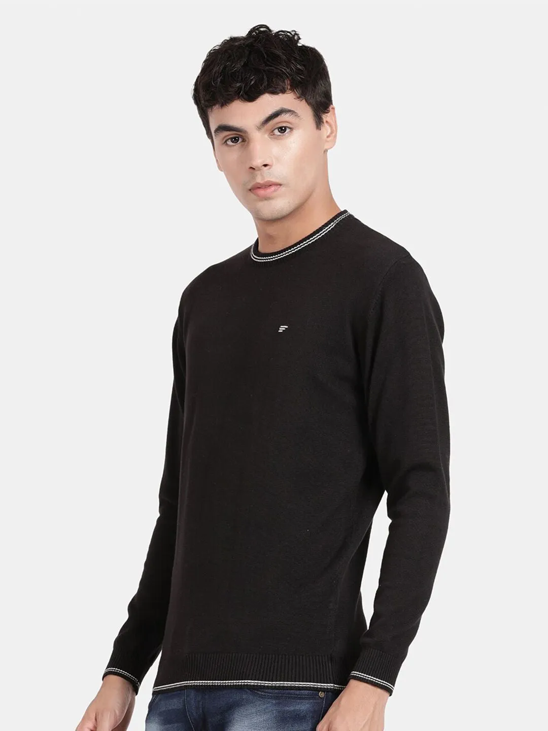 Crew Neck Black Full Sleeve Pullover