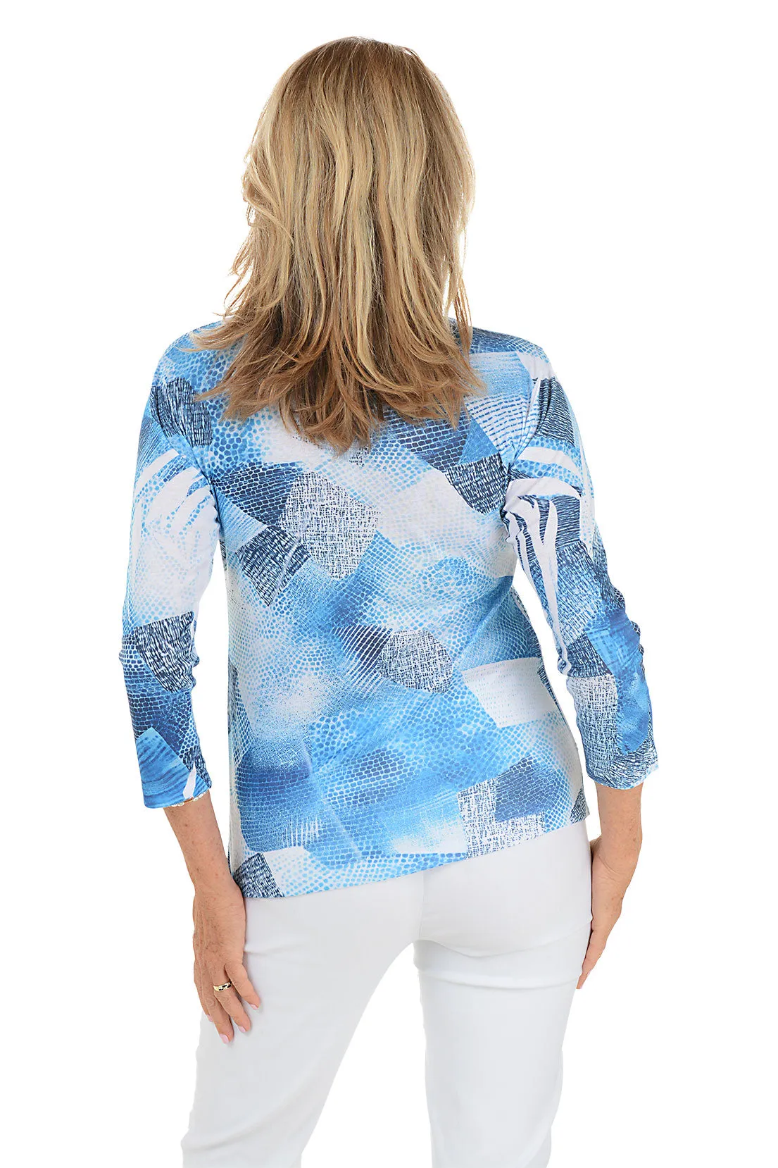 Denim Patches Sequined Surplice Knit Top
