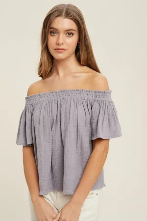 Double Gauze off Shoulder Top
