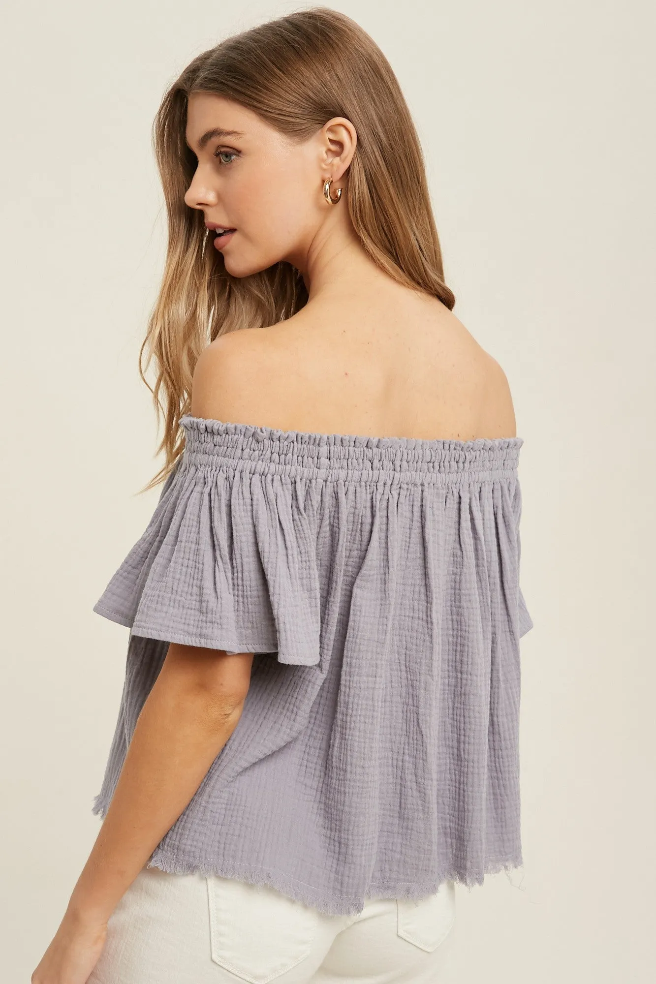 Double Gauze off Shoulder Top