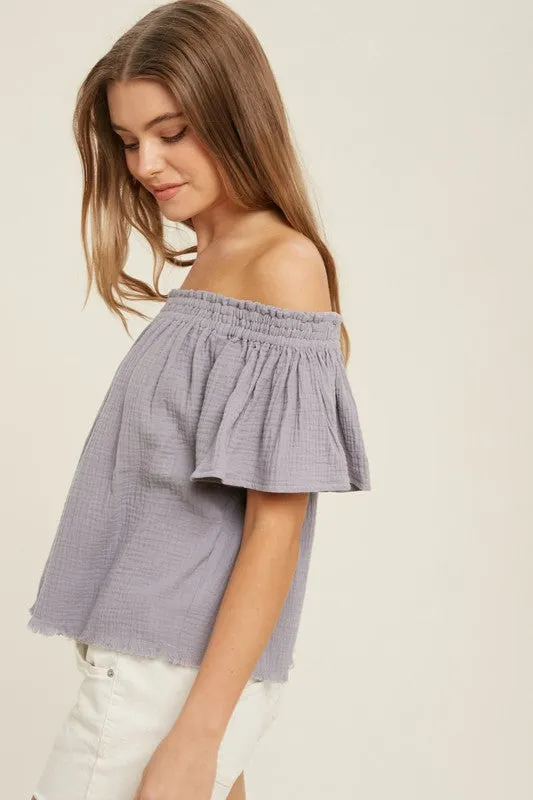 Double Gauze off Shoulder Top