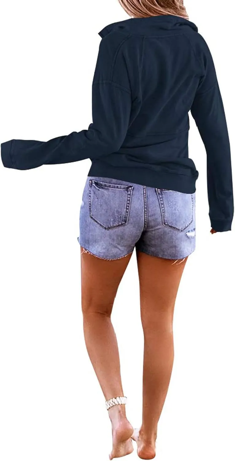 Floral Find Women's Long Sleeve Lapel Half Zip Up Sweatshirt Solid Stylish Loose Fit Casual Pullover Tops