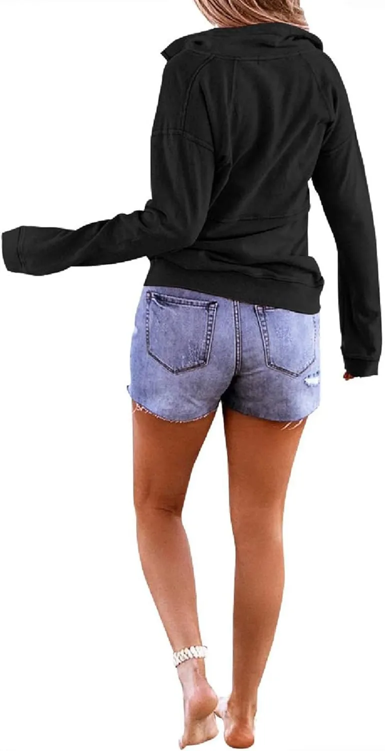Floral Find Women's Long Sleeve Lapel Half Zip Up Sweatshirt Solid Stylish Loose Fit Casual Pullover Tops