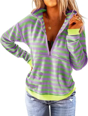 Floral Find Women's Long Sleeve Lapel Half Zip Up Sweatshirt Solid Stylish Loose Fit Casual Pullover Tops