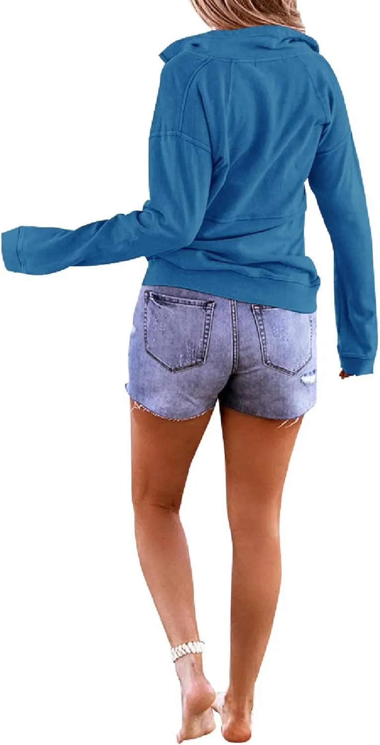 Floral Find Women's Long Sleeve Lapel Half Zip Up Sweatshirt Solid Stylish Loose Fit Casual Pullover Tops