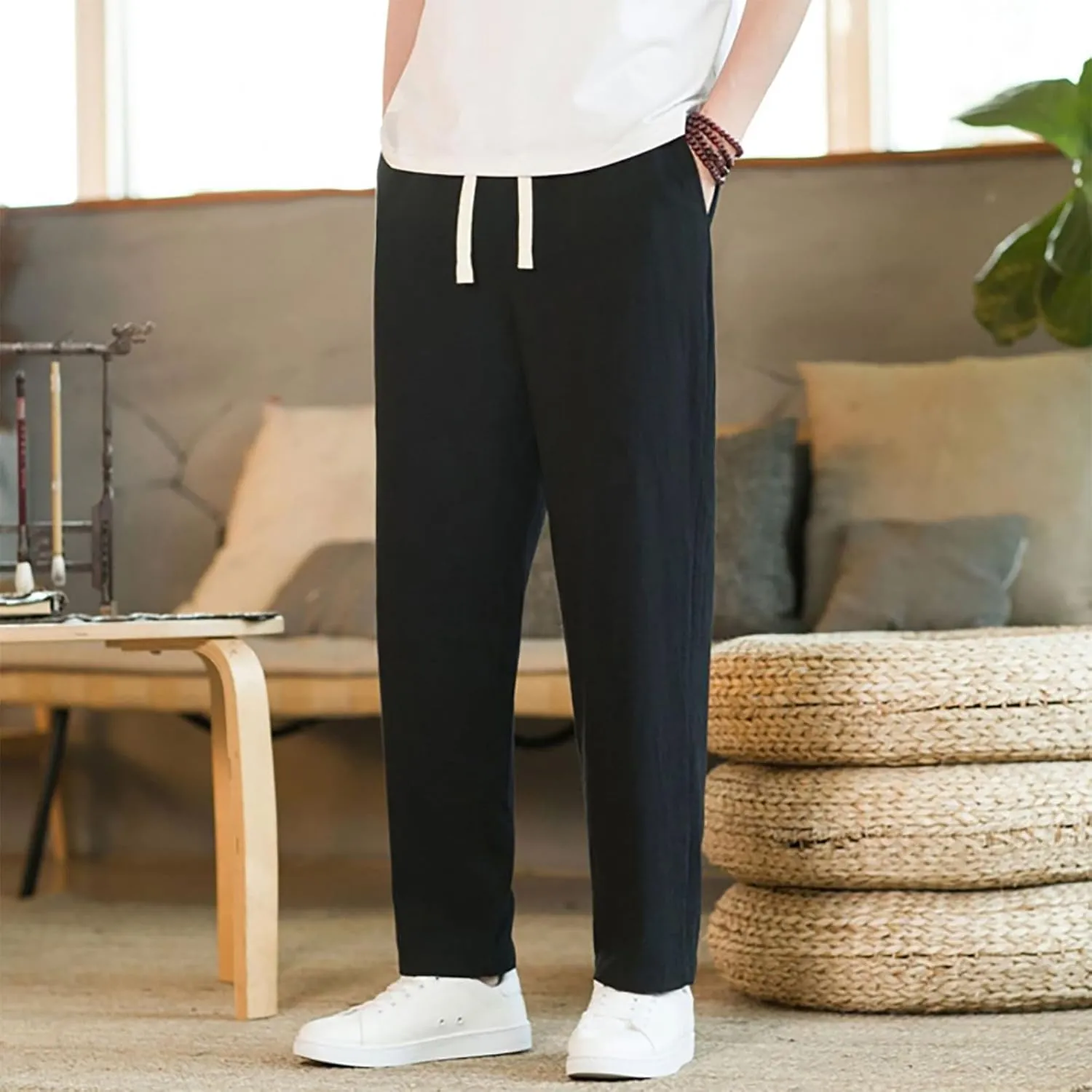 GIERIDUC Casual Loose Pant for Men Men's Flat Front Relaxed Straight Pant Mens Cargo Pants Slim Fit Dress Pants for Big Guys