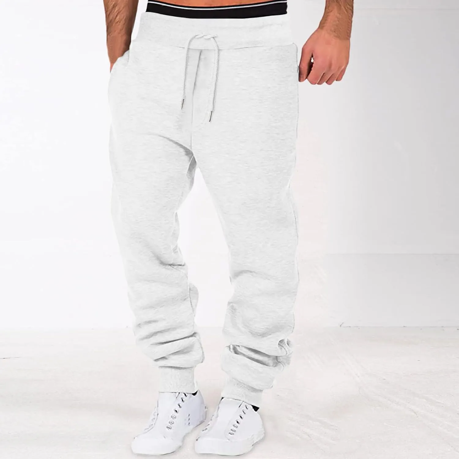 GIERIDUC Joggers Pants for Men with Pockets Mens Jogger Fleece Sweatpants Dress Pants for Short Men Light Blue Trousers Mens