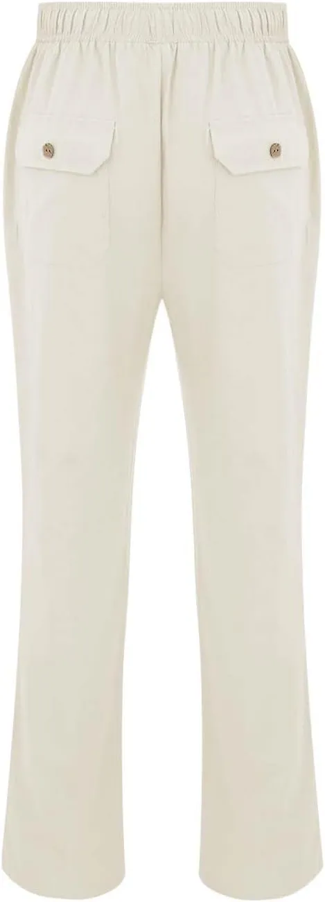 GIERIDUC Men's Casual Linen Pants Elastic Waist Drawstring Yoga Beach Pants Lightweight Loose Fit Hippie Trouser with Pockets