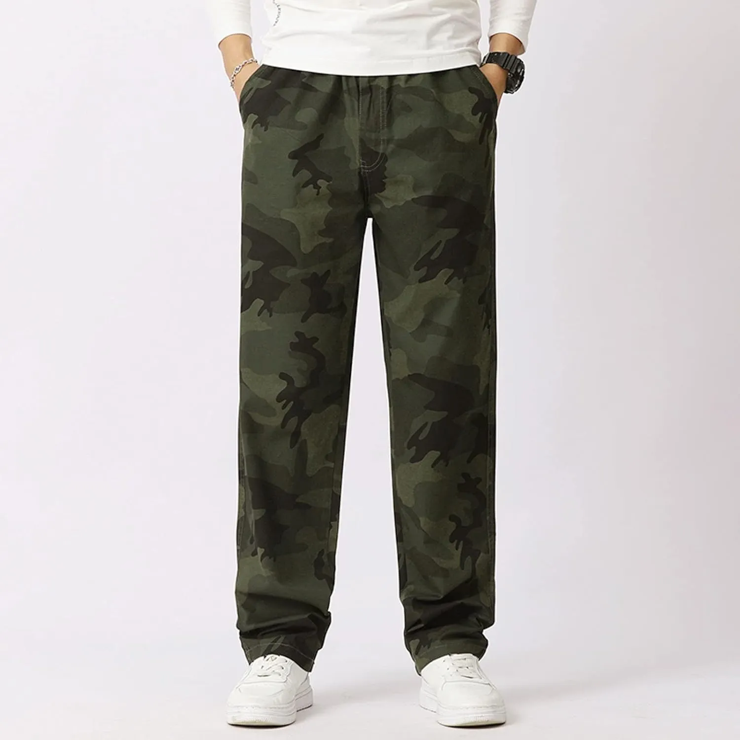 GIERIDUC Men's Fleece Cargo Sweatpants Big and Tall Cargo Pants for Men Half Long Half Short Pants Mens Wide Corduroy Pants
