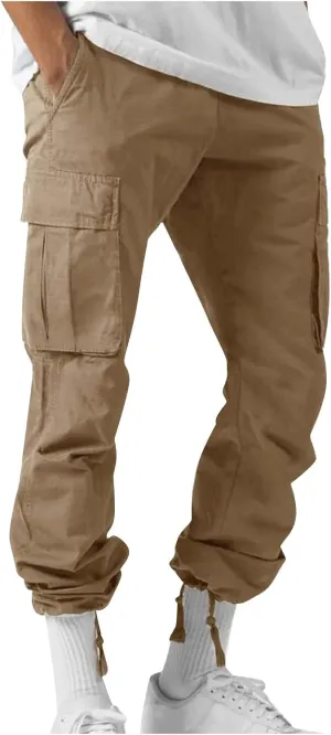 GOFULY Cargo Pants for Men Baggy Elastic Waist Drawstring Pants Pockets Pants Stretch Casual Fall Winter Joggers Trousers