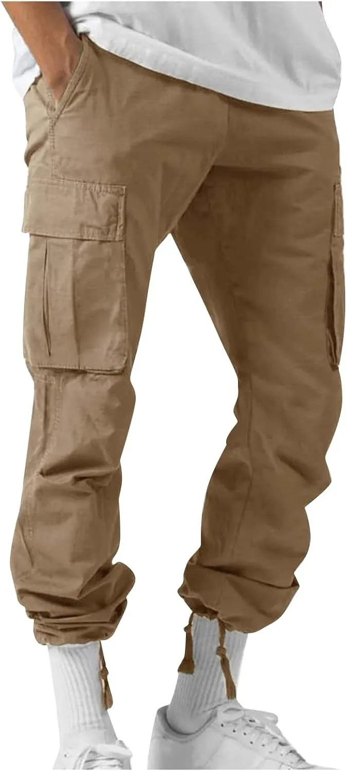 GOFULY Cargo Pants for Men Baggy Elastic Waist Drawstring Pants Pockets Pants Stretch Casual Fall Winter Joggers Trousers