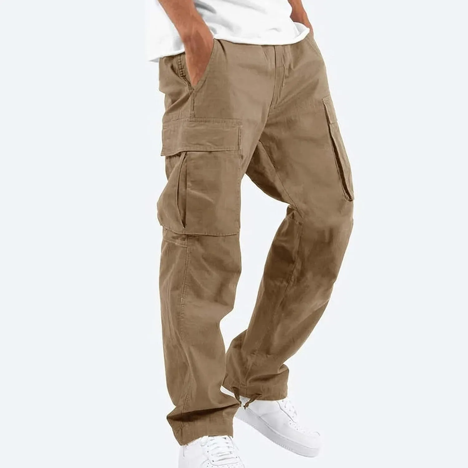 GOFULY Cargo Pants for Men Baggy Elastic Waist Drawstring Pants Pockets Pants Stretch Casual Fall Winter Joggers Trousers