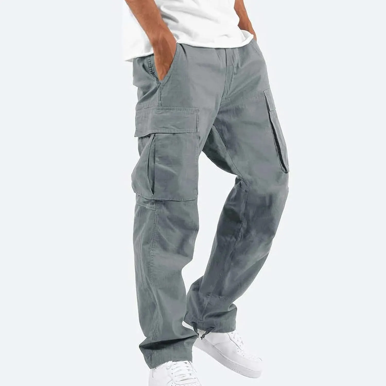 GOFULY Cargo Pants for Men Casual Drawstring Elastic Waist Baggy Sweatpants with Pocket Work Pants Athletic Joggers Trouser