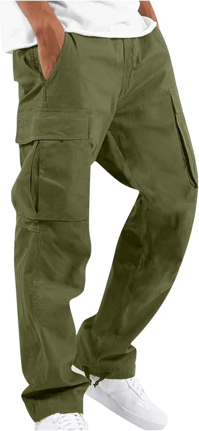 GOFULY Cargo Pants for Men Stretch Elastic Waist Drawstring Hiking Pants with Multi Pockets Sweatpants 2024 Joggers Trouser