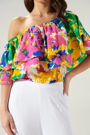 Gypsum Floral Charmer One Shoulder Ruffle Top
