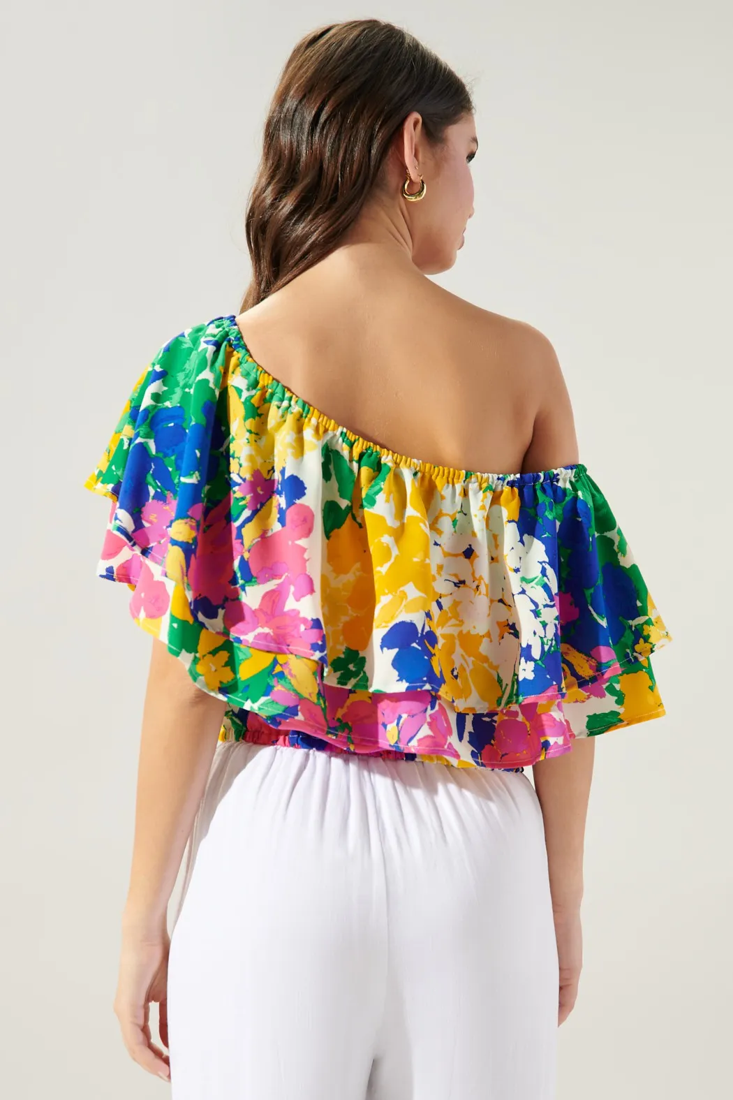 Gypsum Floral Charmer One Shoulder Ruffle Top