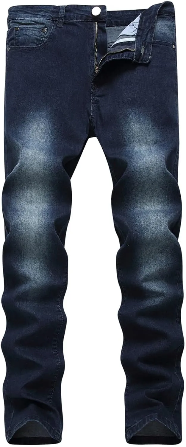 Jeans for Men 2023 Straight Stretch Cotton Denim Pants Casual Stylish Buckle Zipper Distressed Stretchy Trousers