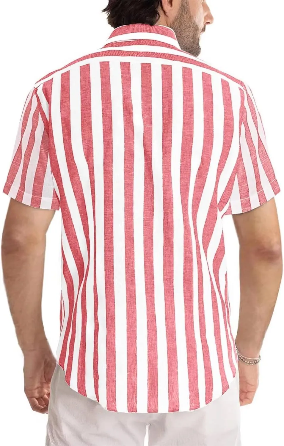JMIERR Men's Casual Stylish Short Sleeve Button-Up Striped Dress Shirts Cotton Beach Shirt