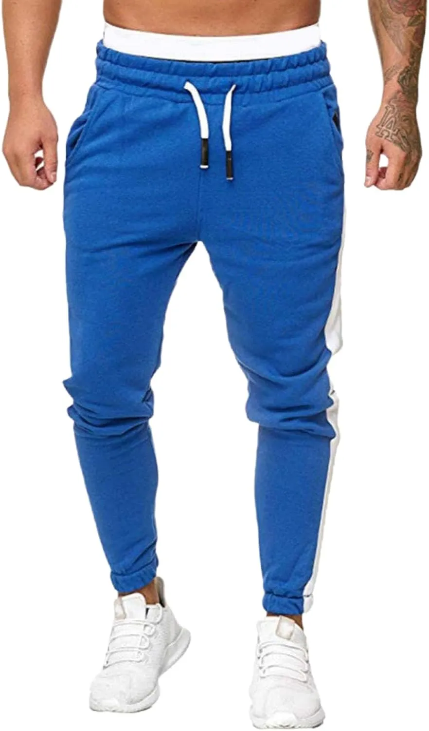 Jogger Pants for Men 2024 Casual Patchwork Stylish Stripe Drawstring Trousers Slim Fit Skinny Stretch Athletic Sweatpants