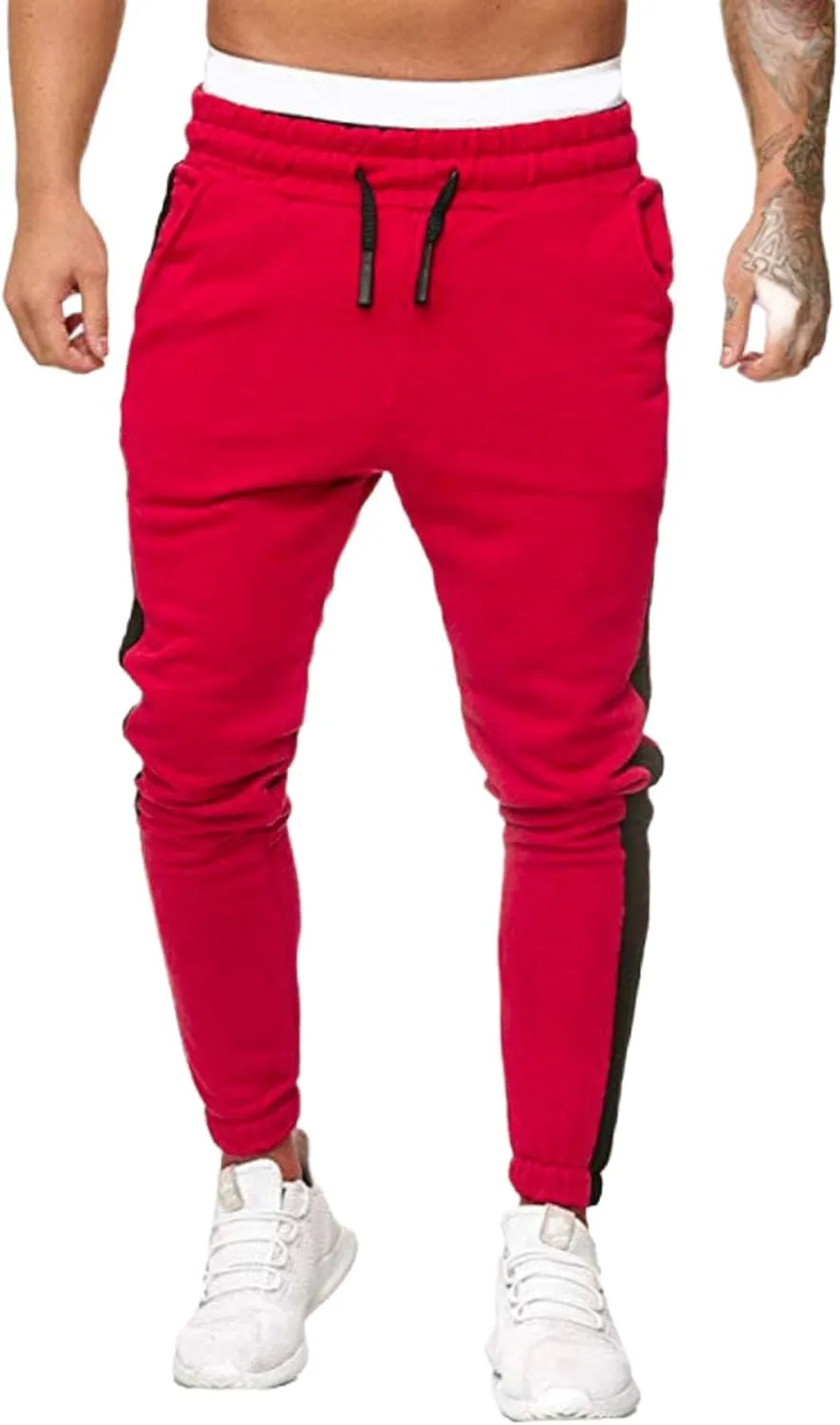 Jogger Pants for Men 2024 Casual Patchwork Stylish Stripe Drawstring Trousers Slim Fit Skinny Stretch Athletic Sweatpants