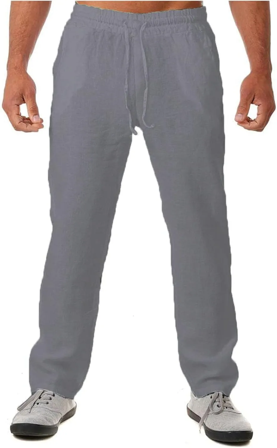 Linen Pants for Men 2023 Casual Stylish Drawstring Cotton Trousers Regular Fit Elastic Waist Solid Straight Legs
