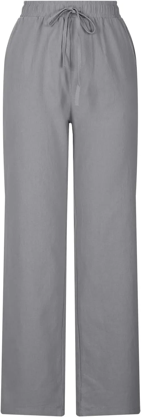 Linen Pants for Men 2023 Casual Stylish Drawstring Cotton Trousers Regular Fit Elastic Waist Solid Straight Legs