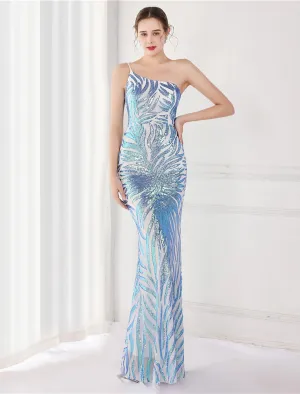 Luolandi Mermaid / Trumpet Evening Gown Sparkle & Shine Dress Formal Floor Length Sleeveless One Shoulder Sequined