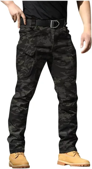 Men Cargo Pants with Zipper Pockets Ripstop Stretch Y2K Pants Baggy Slim Fit Trousers Tall Pants with Multi Pockets
