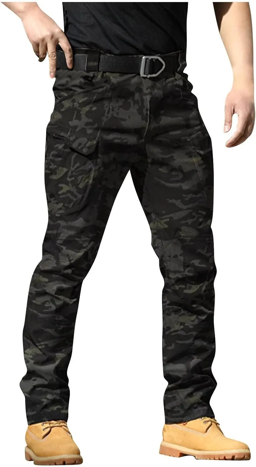 Men Cargo Pants with Zipper Pockets Ripstop Stretch Y2K Pants Baggy Slim Fit Trousers Tall Pants with Multi Pockets