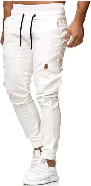 Mens Athletic Joggers Pants Casual Stylish Patchwork Slim Fit Sweatpants Stretch Cotton Cargo Pants Comfy Trousers