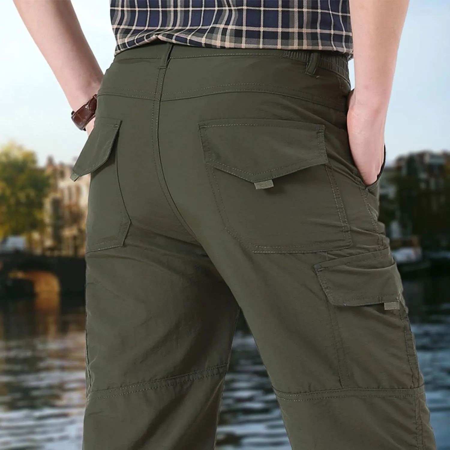 Men's Athletic Pants Casual Stylish Buckle Zipper Solid Cargo Pants Multi Pockets Fashion Work Utility Trousers