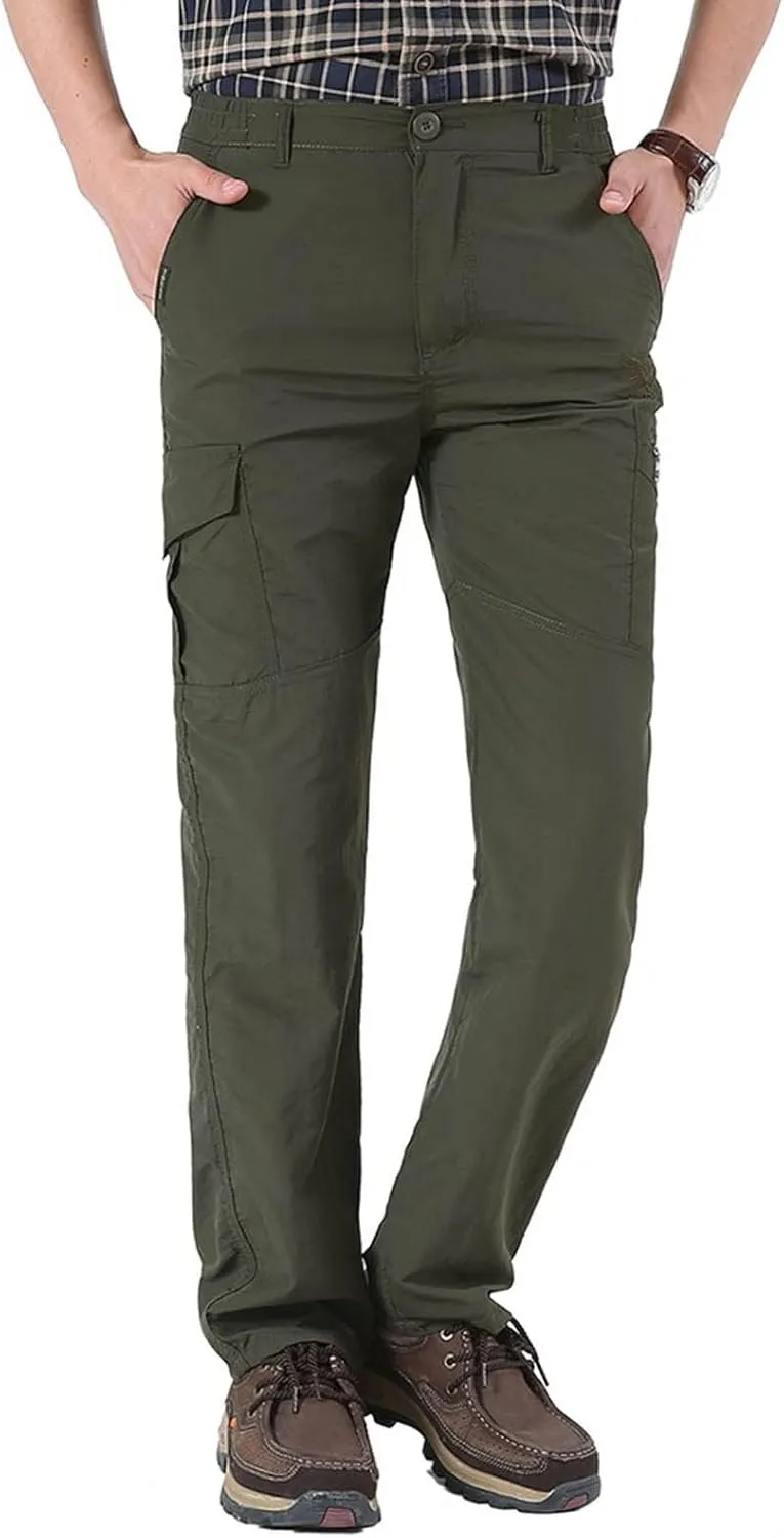 Men's Athletic Pants Casual Stylish Buckle Zipper Solid Cargo Pants Multi Pockets Fashion Work Utility Trousers