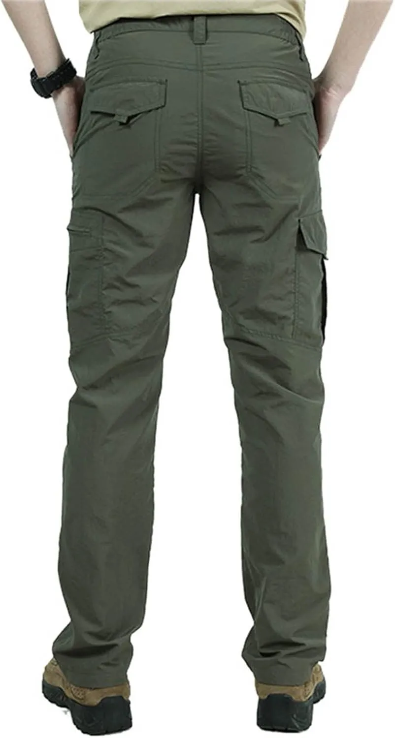 Men's Athletic Pants Casual Stylish Buckle Zipper Solid Cargo Pants Multi Pockets Fashion Work Utility Trousers