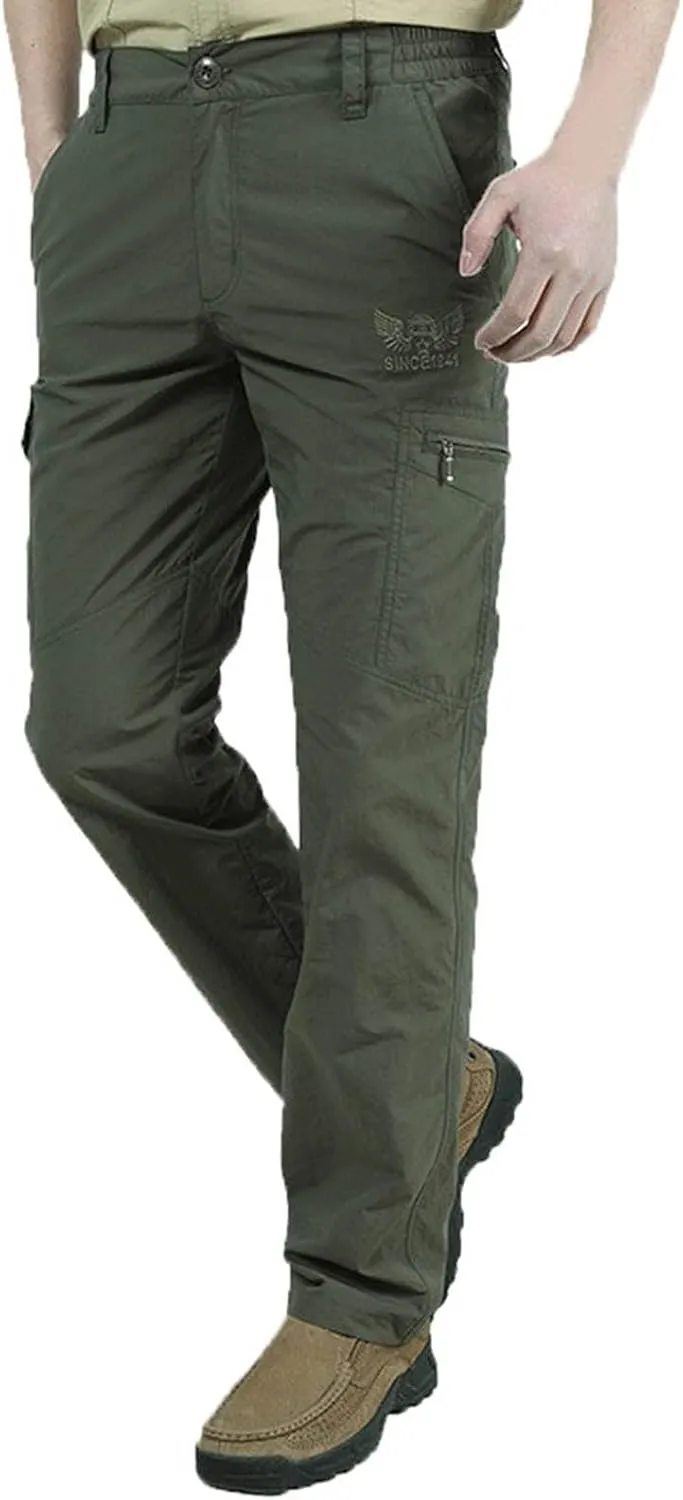 Men's Athletic Pants Casual Stylish Buckle Zipper Solid Cargo Pants Multi Pockets Fashion Work Utility Trousers