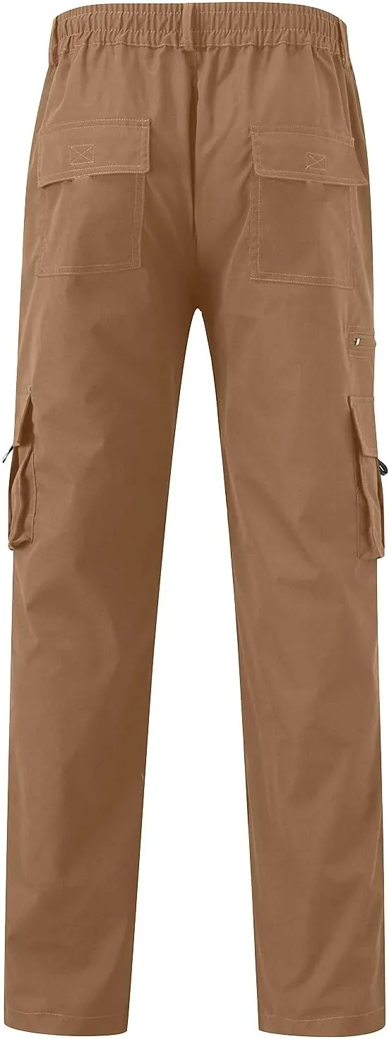 Mens Cargo Joggers Pants Casual Twill Chino Cotton Elastic Drawstring Outdoor Hiking Sweatpants Pants