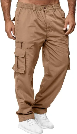 Mens Cargo Joggers Pants Casual Twill Chino Cotton Elastic Drawstring Outdoor Hiking Sweatpants Pants