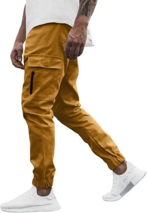 Mens Cargo Pants Stretch Zip Casual Stylish Lightweight Slim Fit Solid Pants Outdoor Sports Yoga Trousers with Pockets