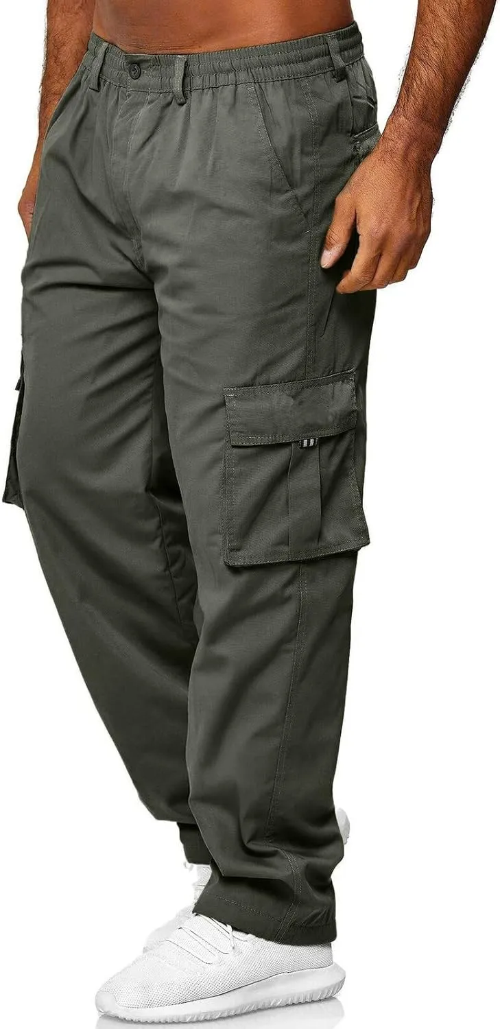 Men's Cargo Sweatpants Lightweight Drawstring Casual Joggers Loose Open Bottom Athletic Pants for Men with Pockets