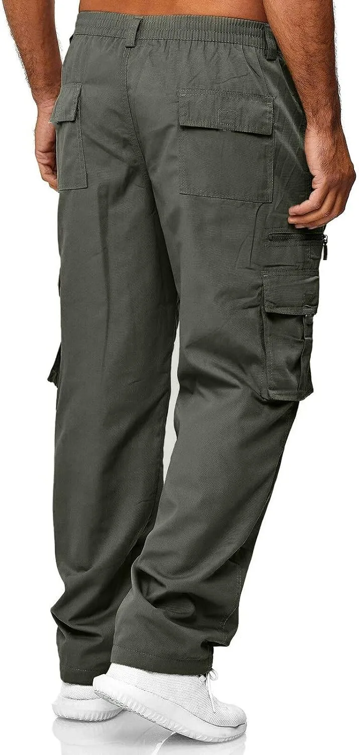 Men's Cargo Sweatpants Lightweight Drawstring Casual Joggers Loose Open Bottom Athletic Pants for Men with Pockets