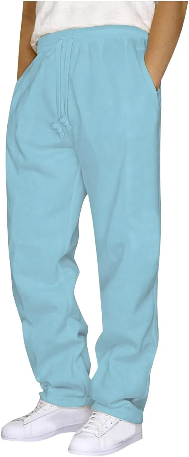 Mens Casual Baggy Sweatpants Elastic Drawstring Waist Loose Workout Pant Jogger Outdoor Hiking Pants with Pockets