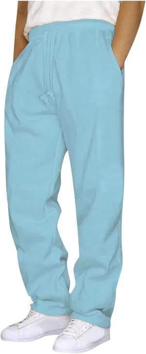 Mens Casual Baggy Sweatpants Elastic Drawstring Waist Loose Workout Pant Jogger Outdoor Hiking Pants with Pockets