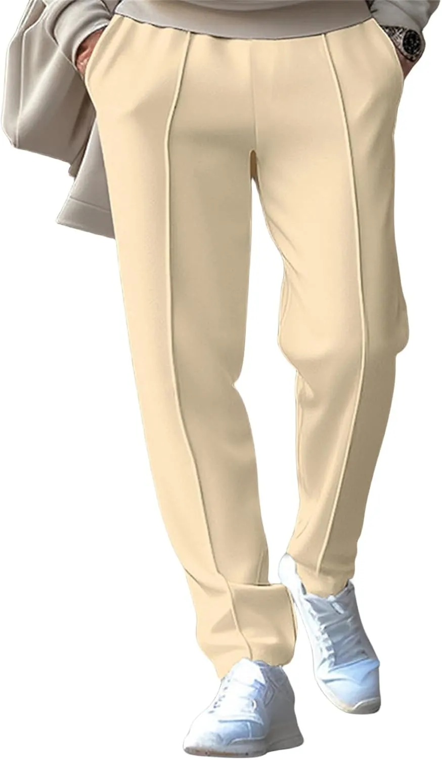 Mens Casual Straight Pants Elastic Waist Vintage Stylish Loose Slim Fit Hippie Solid Pants Outdoor Business Trousers