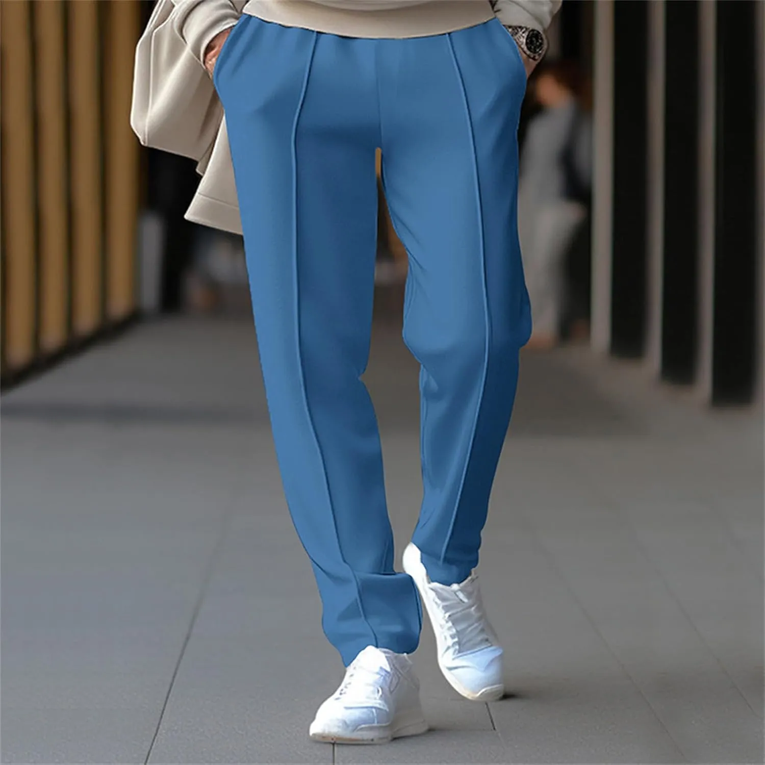 Mens Casual Straight Pants Elastic Waist Vintage Stylish Loose Slim Fit Hippie Solid Pants Outdoor Business Trousers